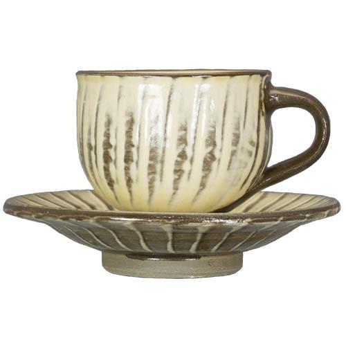 和食器 小鹿田焼 黒木昌伸窯 カップ＆ソーサー 160cc 刷毛目 白