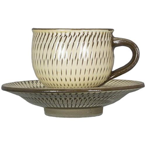 和食器 小鹿田焼 黒木昌伸窯 カップ＆ソーサー 160cc 飛び鉋 白