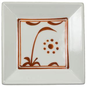 和食器 砥部焼 梅山窯 角 小皿 12.5cm 赤 太陽｜craft-japan