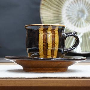 布志名焼 小皿 直径11.5cm 民芸 昭和レトロ スリップウェア（黒5） 和食器 布志名焼 湯町窯 カップ＆ソーサー 150cc 鶉紋飴釉 三彩