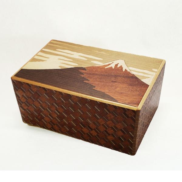 箱根寄木細工 秘密箱 10回 富士山・椿 　5寸（からくり箱）