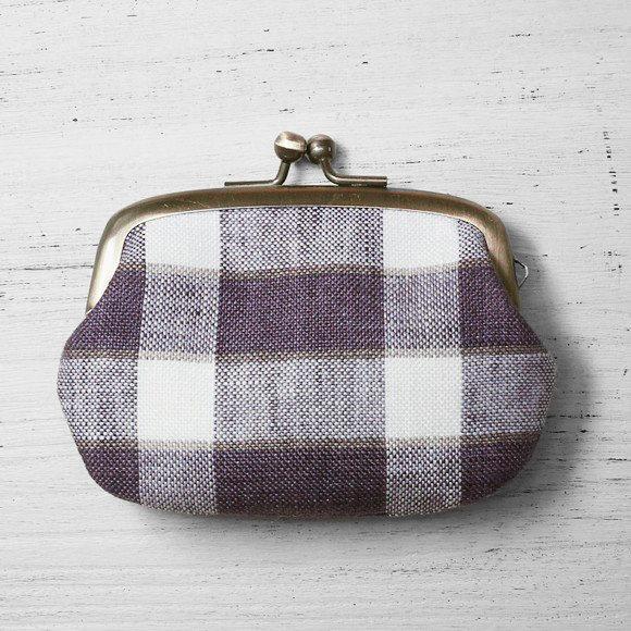 poussette（プセット） がまぐち2.9寸 “Rectangle Check Mulberry...