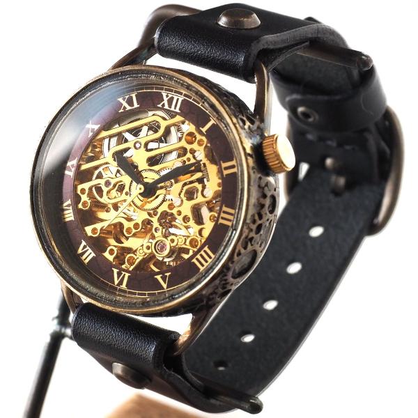 KINO（キノ） 手作り腕時計 自動巻き 裏スケルトン メカニックゴールド ブラック/メンズ レディ...