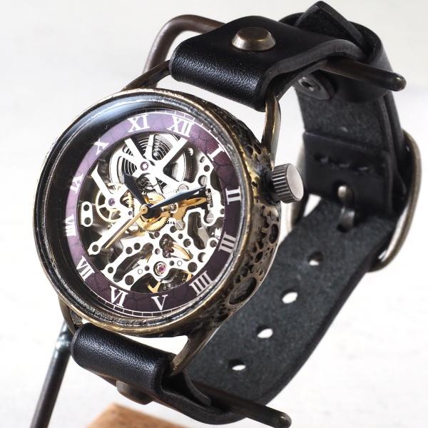 KINO（キノ） 手作り腕時計 自動巻き 裏スケルトン メカニックシルバー ブラック/メンズ レディ...