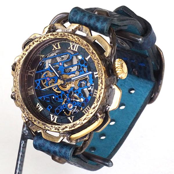 KINO（キノ） 手作り 腕時計 自動巻き 裏スケルトン キノパンクブルー 真鍮ケース /メンズ レ...