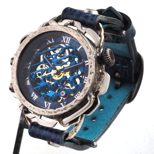 KINO（キノ） 手作り 腕時計 自動巻き 裏スケルトン キノパンクブルー シルバーケース /メンズ...