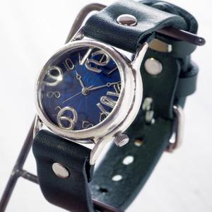 手作り腕時計 ハンドメイド 渡辺工房 メンズシルバー On Time-S クリアブルー文字盤 /メンズ アンティーク調 レトロ 青 ブルー ペア ウォッチ NW-214BSV-BL