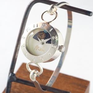 手作り腕時計 ハンドメイド 渡辺工房 Silver Armlet 3 レディースシルバー SUN＆MOON 12時スワロフスキー/レディース アンティーク アンティーク調