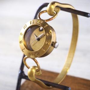 手作り腕時計 ハンドメイド 渡辺工房 Brass Armlet 3 レディースブラス 12時スワロフスキー/レディース アンティーク ブレスレット バングル