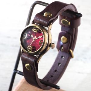 手作り腕時計 ハンドメイド 渡辺工房 “Lady On Time-B” クリアレッド文字盤 レディース/ペア ペアウォッチ お揃い レッド 赤
