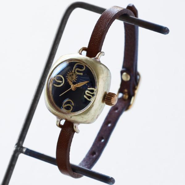 渡辺工房 手作り腕時計“OPERA-S＆M” 黒文字盤 レディースブラス SUN＆MOON クッショ...