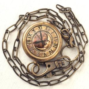 手作り懐中時計 ハンドメイド 渡辺工房 “Crescent Moon-JB” ジャンボブラス 甲丸ケース 真鍮チェーン/メンズ レディース ユニセックス 男女兼用