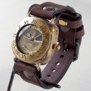 渡辺工房 手作り腕時計 “Caramel Box-S＆M-JB” 38mmクッション型 真鍮ケース SUN＆MOON ローマ数字ベゼル メンズ レディース 男女兼用