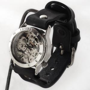 手作り腕時計 ハンドメイド 渡辺工房 手巻き式 裏スケルトン メンズシルバー/メンズ レディース ユニセックス 男女兼用 ペアウォッチ お揃い