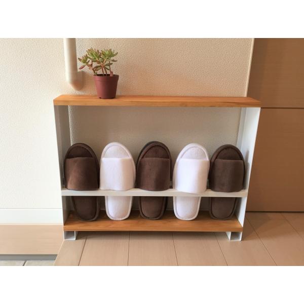スリッパラック スリム アイアン おしゃれ 木製 ５足 ホワイト