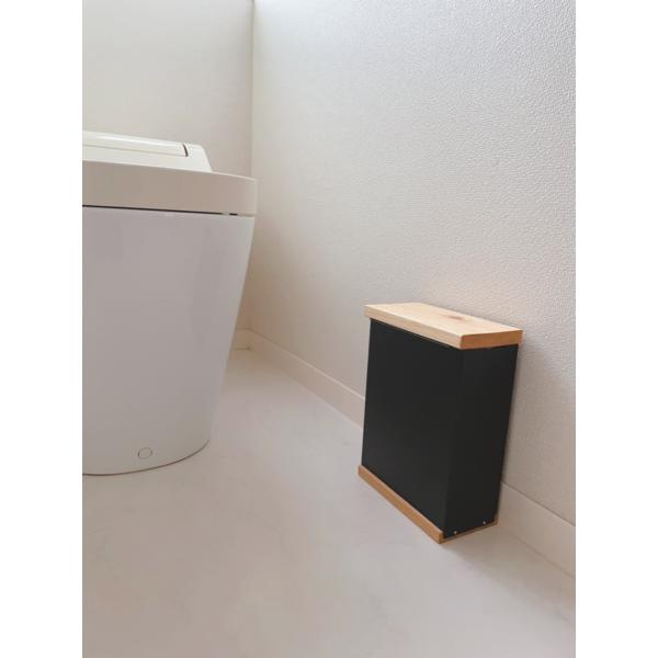 サニタリーボックス 木製 蓋付 トイレポット Lサイズ　ダストボックス ブラック アイアン