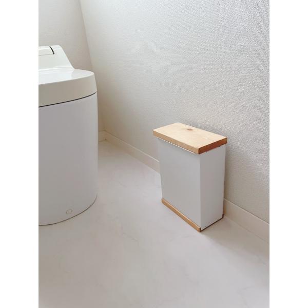 サニタリーボックス 木製 蓋付 トイレポット Lサイズ　ダストボックス ホワイト アイアン