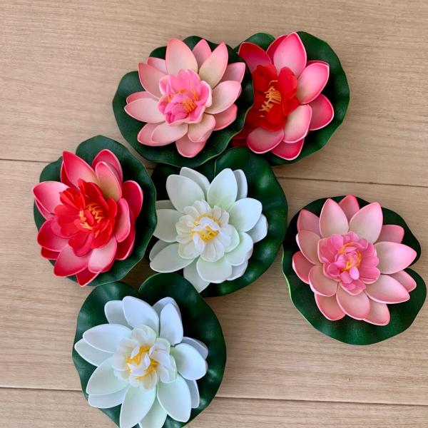 6個セット造花 人工花 蓮 蓮の花 睡蓮 人工蓮 おしゃれ 直径10cm 中庭 池 水族館 フェイク...