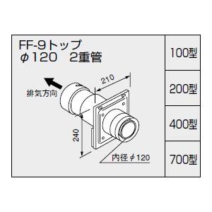 ノーリツ 給排気トップ FF-9トップAφ120 200型 二重管 壁厚90〜130ミリ