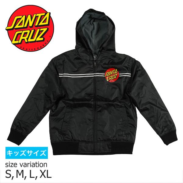 SANTA CRUZ YOUTH DOT HOODED WINDBREAKER BLACK / WH...