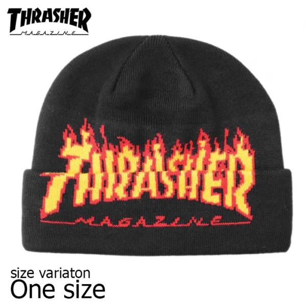 THRASHER スラッシャー ビーニー FLAME FOLD BEANIE BLACK ニット帽 ...