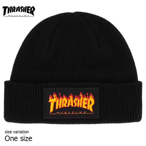THRASHER スラッシャー ビーニー ニット帽 フレイム 帽子 ワッペン スケボー FLAME ...