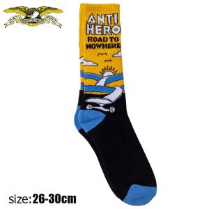 ANTIHERO アンチヒーロー 靴下 スケボー ソックス クルーROAD TO NOWHERE SOCKS BLACK スケートボード ストリート｜crass