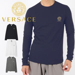 ヴェルサーチェ VERSACE ロンT 長袖 Tシャツ 父の日 プレゼント メンズ 紳士 綿 丸首 ロゴ 無地 ブランド 高級 ブランド 送料無料