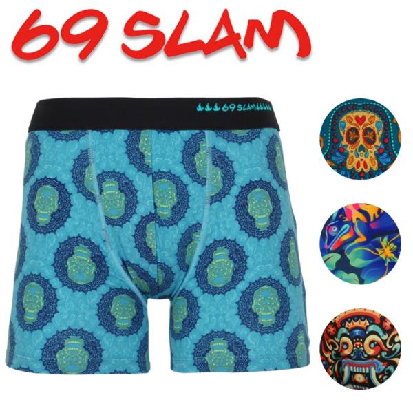 ボクサーパンツ メンズ 下着 紳士 ロング ロックスラム 69SLAM 速乾 骸骨 ドクロ フラワー...