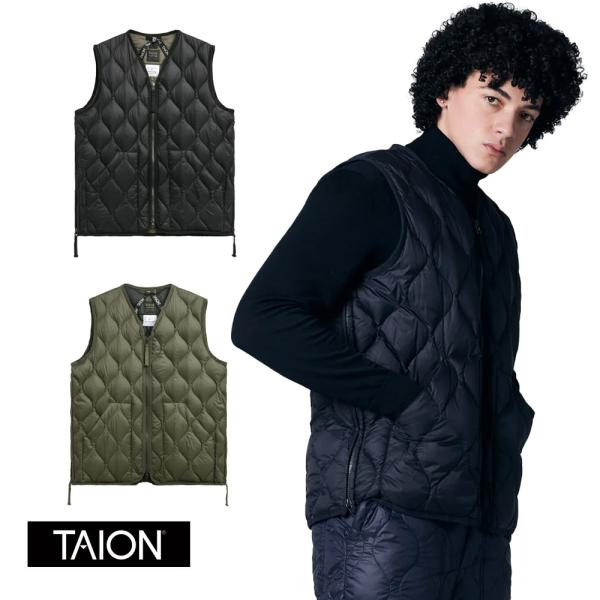 TAION タイオン正規品 ミリタリー VネックWジップ ダウンベスト-ソフトシェル(TAION-0...