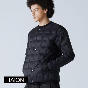 TAION タイオン正規品 メンズ オーバーサイズ クルーネック ボタン ダウンジャケット ジャケット インナーダウン キャンプ 軽量 防寒 パッカブル TAION-104OS