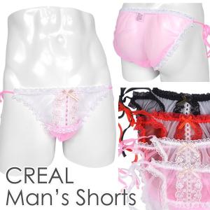 メンズ ショーツ 脇ひも シースルーハーフ リボンテープ/男性下着/女装｜creal-shop