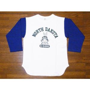 WAREHOUSE ウエアハウス ベースボールTシャツ 4800 七分袖 NORTH DAKOTA (クリーム×ネイビー)｜cream05