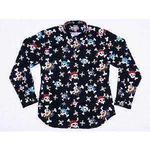 Dry Bones[ドライボーンズ] ボタンダウンシャツ パイレーツ 長袖 DS-2025 Print BD Shirt PIRATES (BLACK)｜cream05