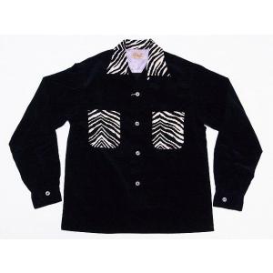 STYLE EYES[スタイルアイズ] オープンシャツ SOLID ＆ ZEBRA COMBINATION ゼブラ 長袖 CORDUROY SPORTS SHIRT SE26789 (BLACK×OFF WHITE)｜cream05