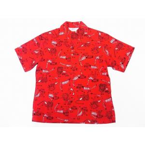 STAR OF HOLLYWOOD[スターオブハリウッド] オープンシャツ LION ＆ TIGER SH38130 半袖 オープンカラーシャツ (レッド)｜cream05