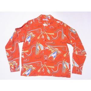 SUN SURF サンサーフ 長袖アロハシャツ SS29205 SOUTH SEA OUTRIGGER 長袖アロハ L/S RAYON HAWAIIAN SHIRT (レッド)｜cream05