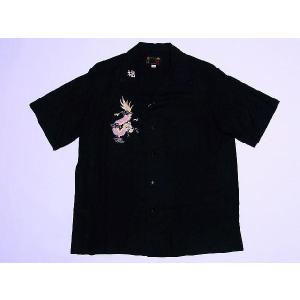 テーラー東洋[東洋エンタープライズ] ベトシャツ DRAGON スカシャツ VIETNAM S/S OPEN SHIRT TT36271 (BLACK)｜cream05