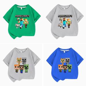 Minecraft子供成人服 半袖Tシャツ 通気性 肌着 柔らかい 丸首 男女の子 子ども服 小学生 誕生日用品 家族服ー 感謝祭の日 子供へのギフト スマスギフトトップス