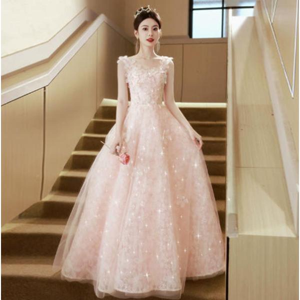 2026新品カラードレス パーティードレス ロング丈 発表会 披露宴 二次会 ステージ衣装 カラー ...