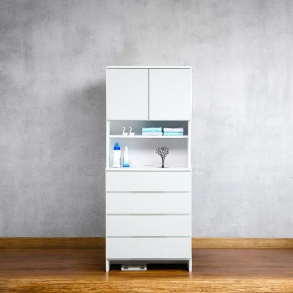 国産 脱衣所 収納 幅60cm サニタリー収納  洗面所 収納 引き出し 白 木製 タオル収納 隙間...