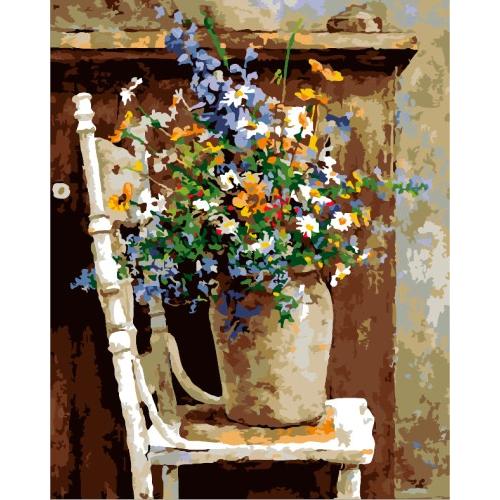 油絵 絵画 壁掛け 父の日 塗り絵 油絵 セット インテリア 美術品 椅子上の花瓶 DIY絵 キャン...