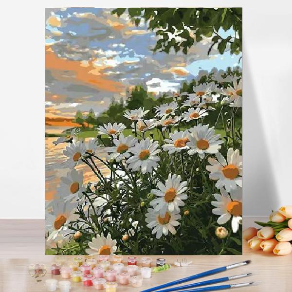 油絵 絵画 壁掛け 大人の塗り絵 セット インテリア 美術品 マーガレット DIY絵 キャンバス 数...