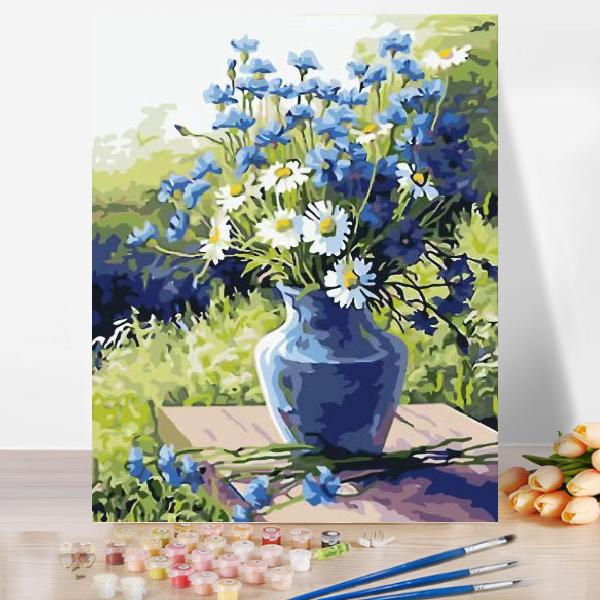 油絵 絵画 壁掛け 大人の塗り絵 セット インテリア 美術品 マーガレットとデルフィニウム DIY絵...