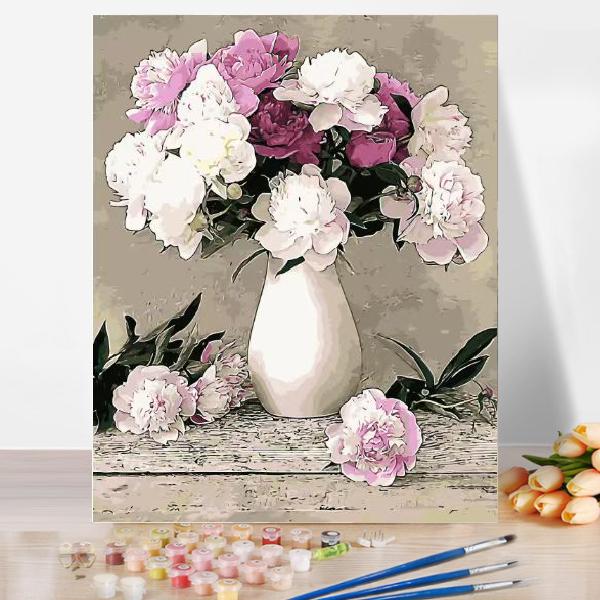 油絵 絵画 壁掛け 大人の塗り絵 セット インテリア 美術品 牡丹 DIY絵 キャンバス 数字  壁...