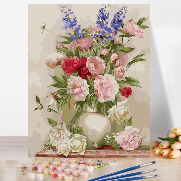 油絵 絵画 壁掛け 大人の塗り絵 セット インテリア 美術品 バラとラベンダー DIY絵 キャンバス...