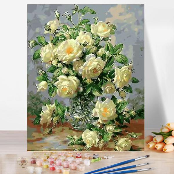 油絵 絵画 壁掛け 大人の塗り絵 セット インテリア 美術品 純潔のバラ DIY絵 キャンバス 数字...