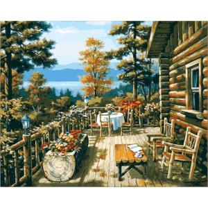 油絵塗り絵 油絵セット WS-AE311  山小屋  DIY絵 キャンバス