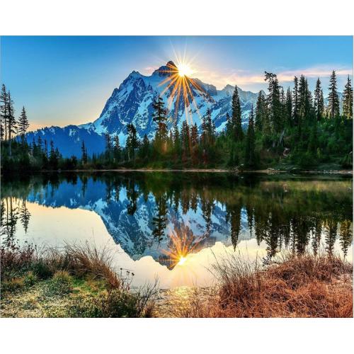 油絵 絵画 壁掛け 父の日 塗り絵 油絵 セット インテリア 美術品 湖山  DIY絵 キャンバス ...