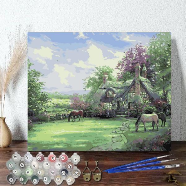 油絵 絵画 壁掛け 大人の塗り絵 セット インテリア 美術品 林中小屋 DIY絵 キャンバス 数字 ...